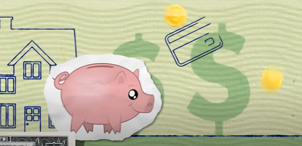 Little piggy walking on money